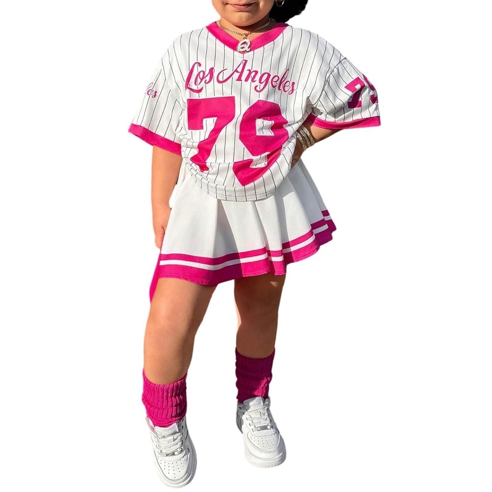 Cheerleader Girls Los Angeles 79 Jersey  and Skirt 2 Piece‎ Set Pink size 5
